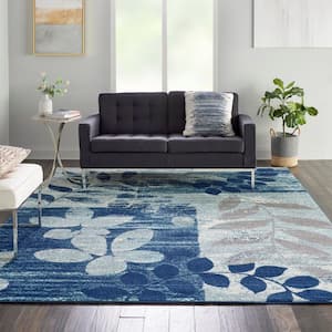 Tranquil Navy/Light Blue 8 ft. x 10 ft. Floral Contemporary Area Rug