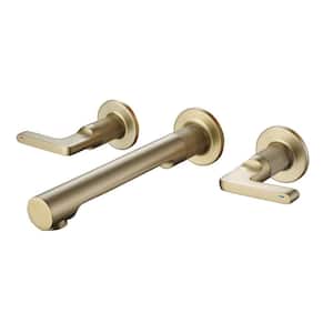 Double-Handle Wall Mounted Faucet Bathroom Sink Faucet in Brushed Gold