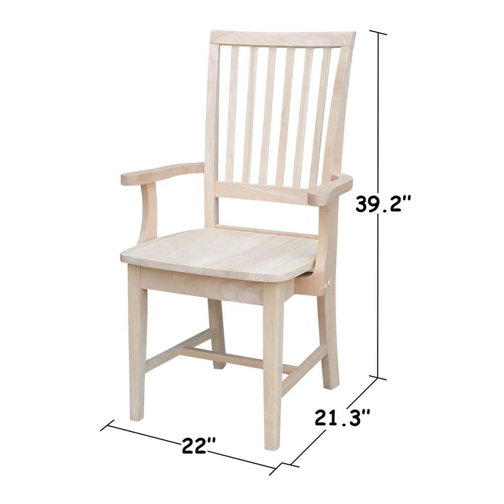 Traditional High-Back Unfinished Parawood Mission Arm Chair