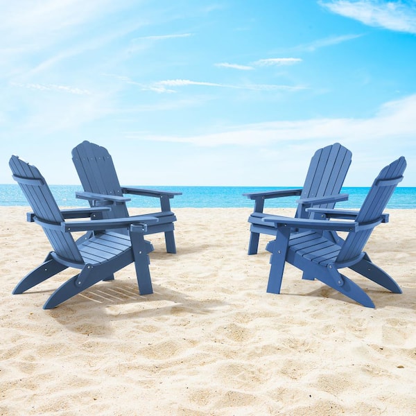 JOYESERY Blue Folding Plastic Patio Outdoors Weather Resistant Fire Pit Chair Adirondack Chair (4-Pack)