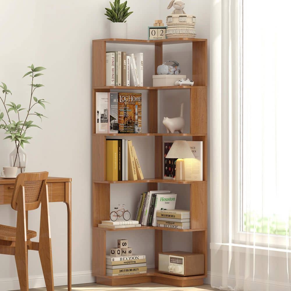 Afted rack 本棚 900x350x900mm 6-Tier Wood Plant Stand, Freestanding L-Shaped Corner Bookshelf