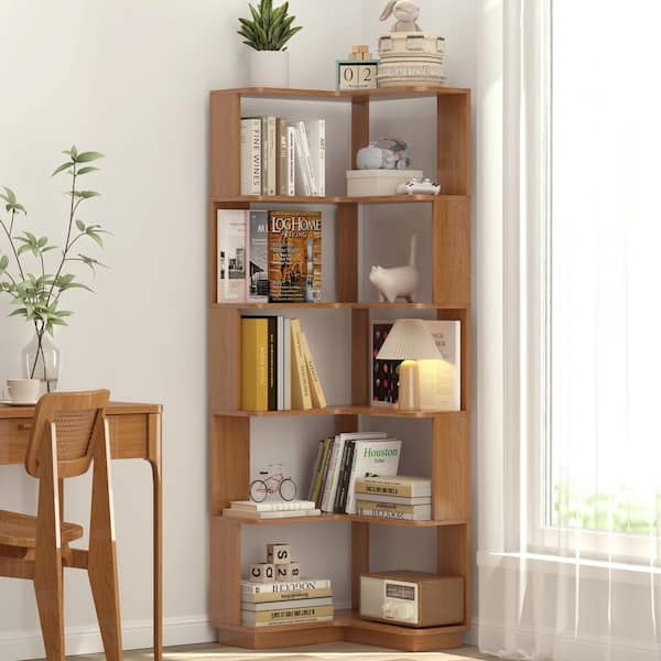 6-Tier Wood Plant Stand, Freestanding L-Shaped Corner Bookshelf