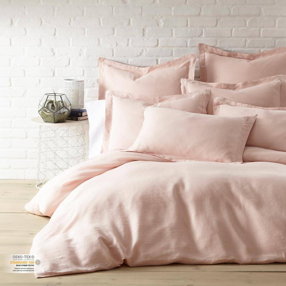 Blush Pink Linen Euro Sham Pillow Cover