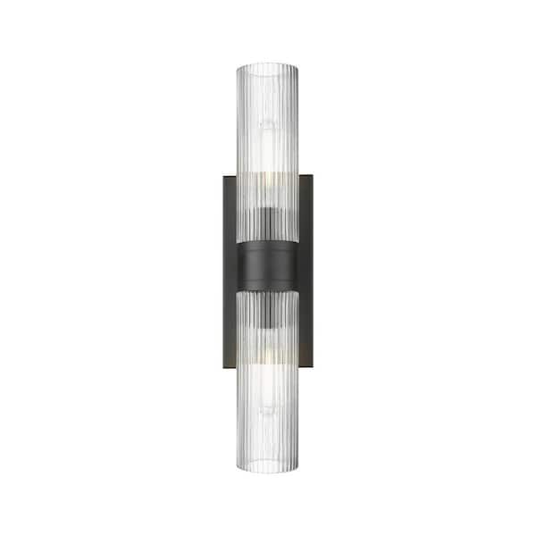 Innovations Ballston Urban 18 in. 2-Light Matte Black Vanity Light with Glass Shade