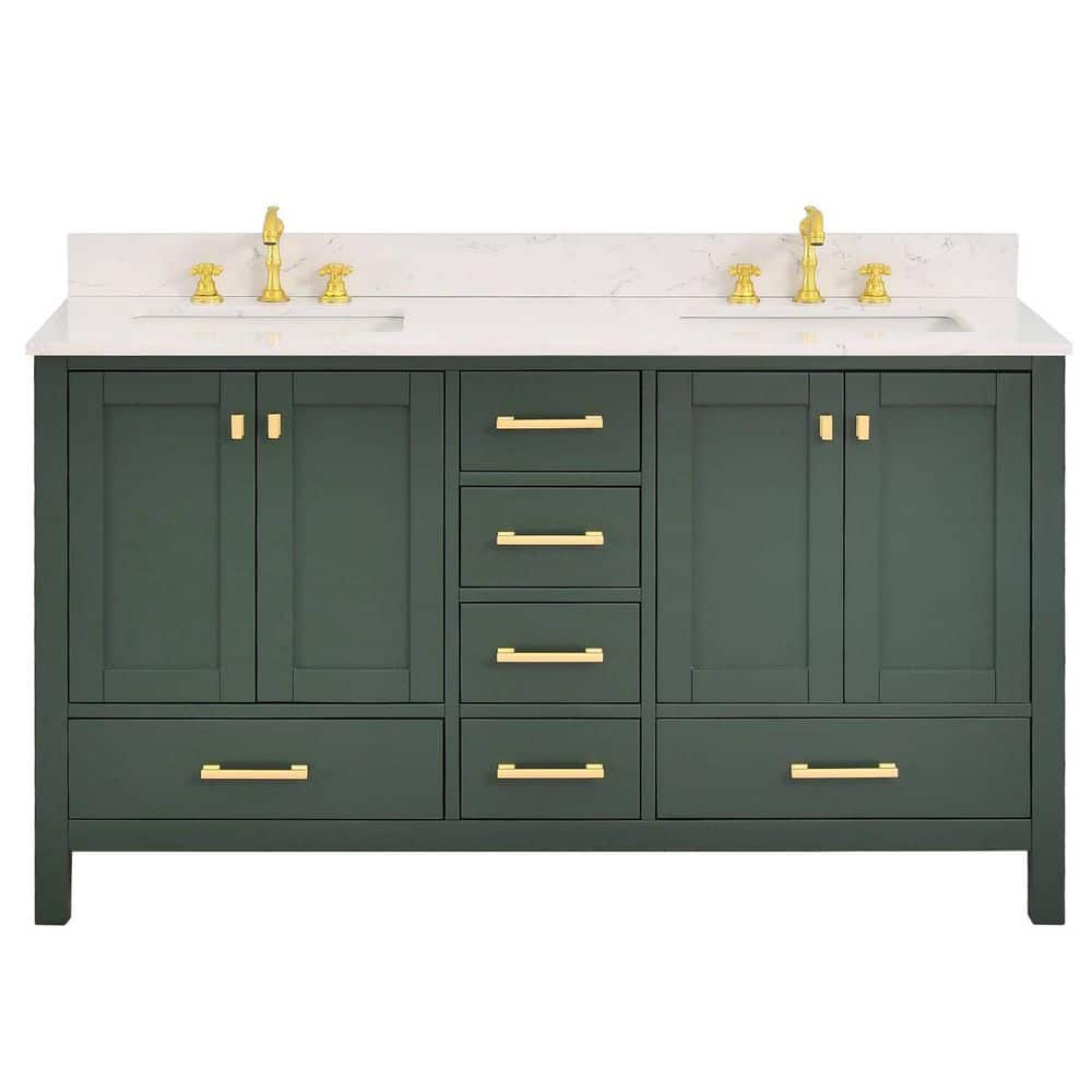 PROOX Glamour Aura 60 in. W Double Sink Forest Green Bath Vanity with ...