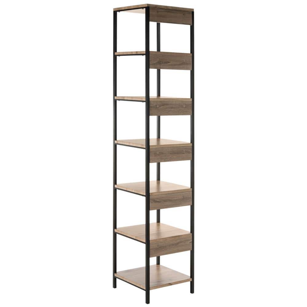 Transitional Oak & Black Iron 7-Tier Etagere - 79"