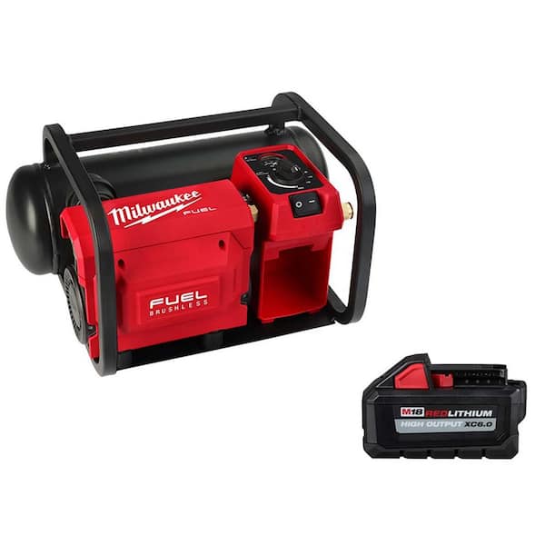 Milwaukee M18 FUEL 18-Volt Brushless Cordless 2 Gal. Electric Quiet Compact Air Compressor w/M18 High Output Battery Pack 6.0Ah