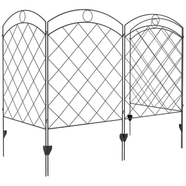 Oyezvary 137 in. Powder-Coated Steel Garden Fence, 4 x Fencing Panels with 8 x Ground Stakes for Partition, Border and Small Pet