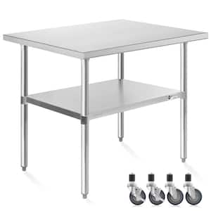 30 in. x 48 in. Stainless Steel Kitchen Prep Table with Bottom Shelf and Casters