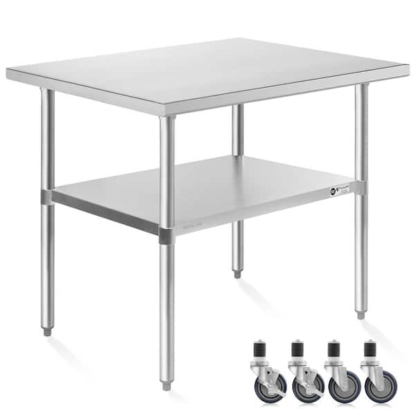 KUTLER 30 in. x 48 in. Stainless Steel Kitchen Prep Table with Bottom Shelf and Casters