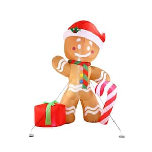8 ft. Tall x 2 ft. W Brown, Red and White Plastic Gingerbread Man Inflatable