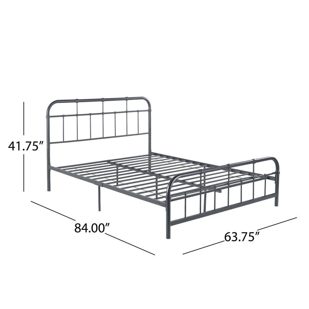 Charcoal Gray Industrial Queen Iron Bed Frame with Upholstered Headboard