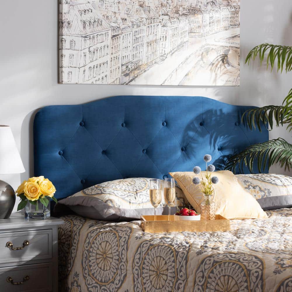 Navy Blue Velvet Tufted King Upholstered Headboard