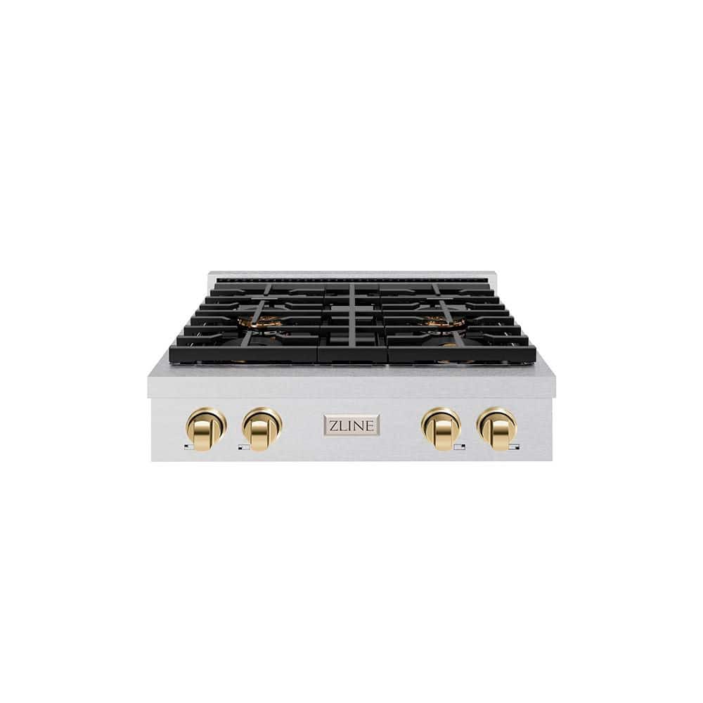 Autograph Edition 30 in. Paramount Gas Rangetop with 4-Burner DuoPro Cooktop in Satin Stainless Steel and Polished Gold