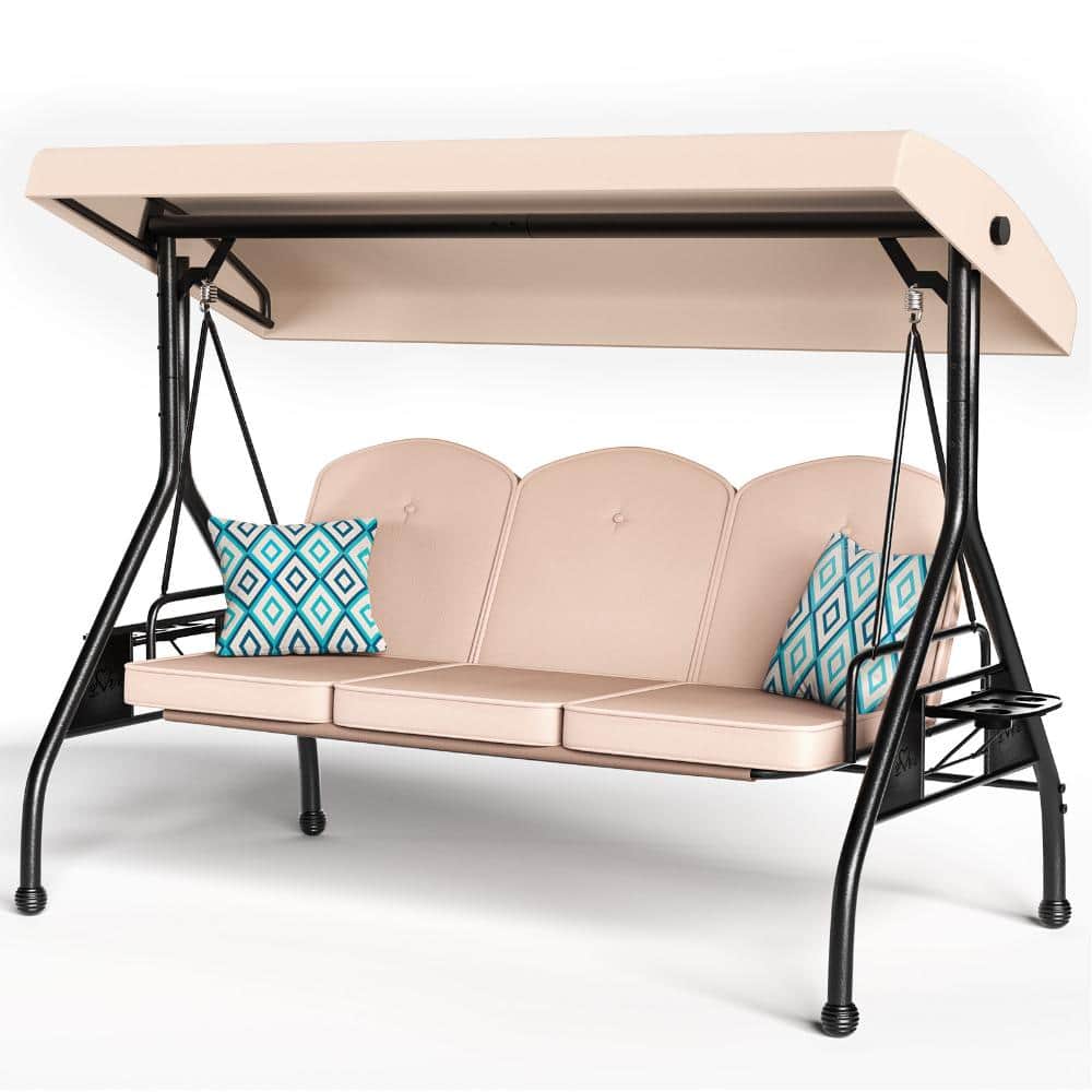 3 Seat Outdoor Porch Patio Swing with Stand 800lbs 2-in-1 Convertible Swing Bed price history on PriceWatchPro