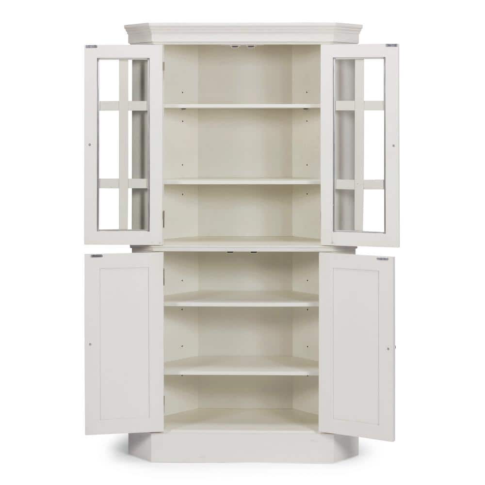 Seaside Lodge White Corner China Cabinet with Glass Doors