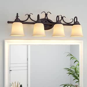 31.9 in. 4-Light Forged Bronze Vanity Light Bathroom with Frosted Shades