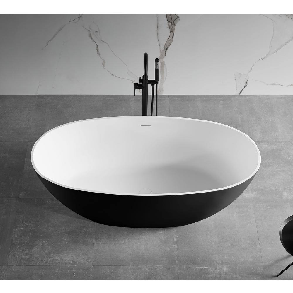 61.61'' Black and White Freestanding Resin Soaking Bathtub