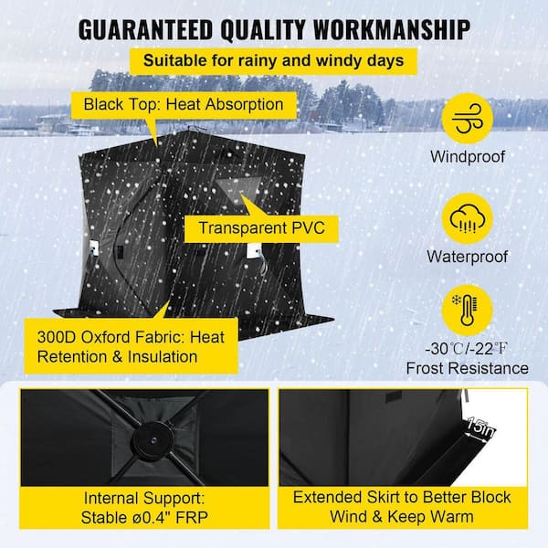 VEVOR Pop-Up Ice Fishing Tent 2 To 3 Person Portable Ice Shelter with  Waterproof Oxford Fabric for Winter Fishing, Black HSBDZP00000000001V0 -  The Home Depot