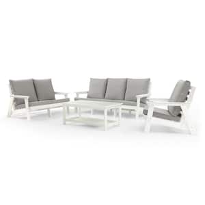 4-Piece HIPS Patio Conversation Set Weather Resistance Outdoor Sofa and Coffee Table, with Grey/Beige cushion