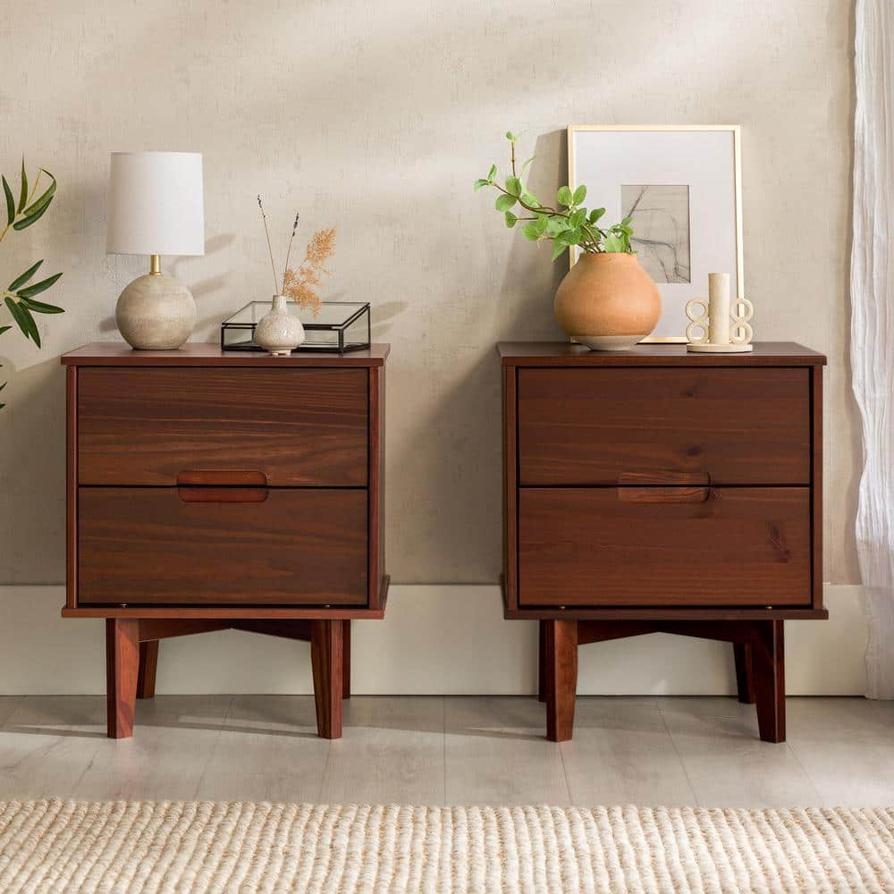 Walker Edison Furniture Company Mid Century Modern 2-Drawer Wood Nightstand (2-Pack) - Walnut HD8281 - The Home Depot