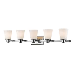 Kayla 38.625 in. 5-Light Chrome Vanity Light with Matte Opal Glass Shade