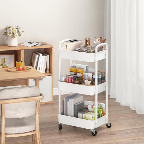 Wudkey 3-Tier White Multi-Functional Storage Trolley Rolling