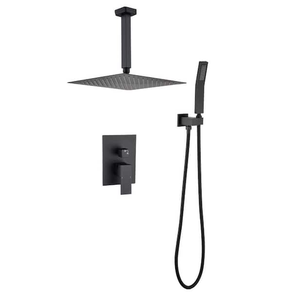 Satico Single-Handle 2-Spray Square Shower Faucet with Wall Mounted Shower Head in Matte Black (Valve Included)