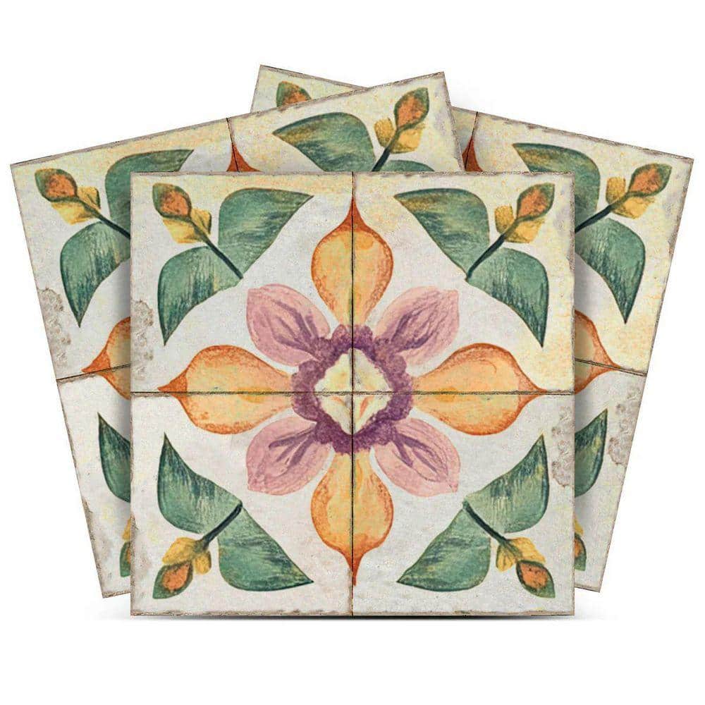 MI ALMA Purple and Orange R341 7 in. x 7 in. Vinyl Peel and Stick Tile ...