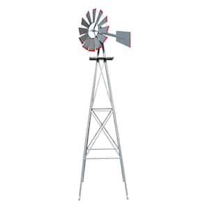 8 ft. Ornamental Windmill Backyard Garden Decoration Weather Vane with 4 Legs Design-Grey