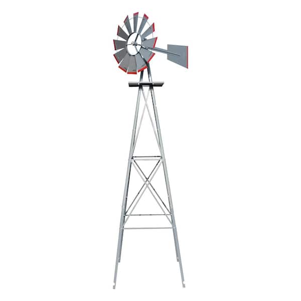 VINGLI 8 ft. Ornamental Windmill Backyard Garden Decoration Weather Vane with 4 Legs Design-Grey