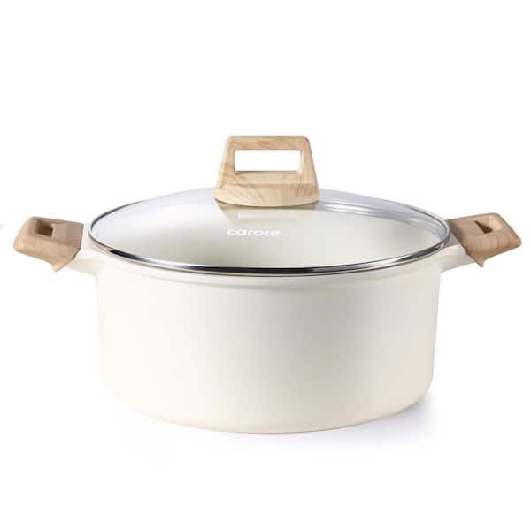 6 qt. Aluminum Non-Stick Stock Pot in Cream White with Lid Soup Pot, Easy to Clean, Heat Up Quickly and Evenly