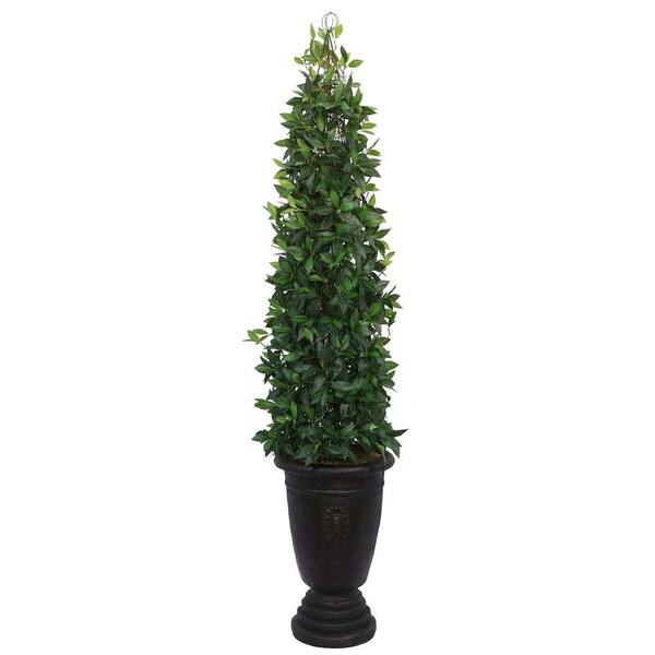 Laura Ashley 83 in. Tall High End Silk Bayleaf Tower Vine Topiary with Decorative Planter