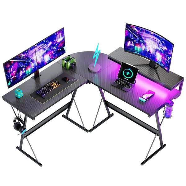  ODK L Shaped Gaming Desk, 51 Inch Computer Desk with Monitor  Stand, PC Gaming Desk, Corner Desk Table for Home Office Sturdy Writing  Workstation, Carbon Fiber Surface, Black : Home 