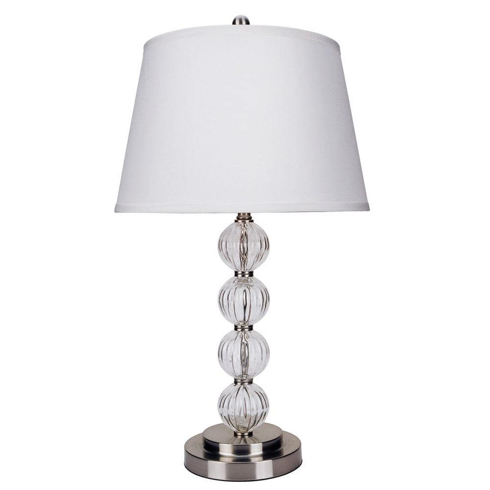 Silver Metal Table Lamp with White Linen Empire Shade