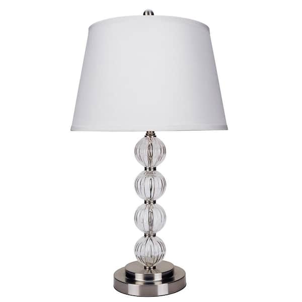 HomeRoots 29 in. Silver Metal Table Lamp with White Classic Empire Shade