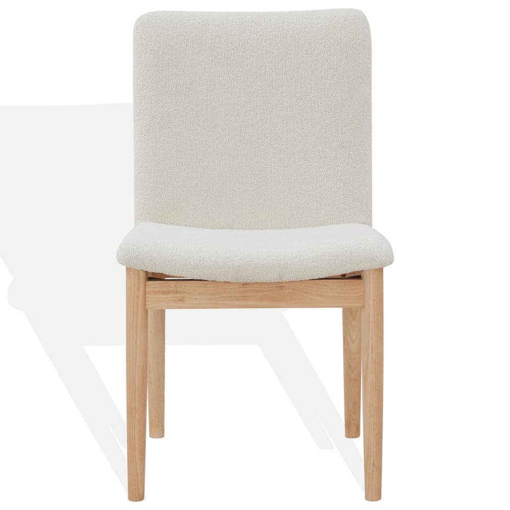 Abriella Cream Boucle Upholstered Side Chair with Natural Ash Wood Frame