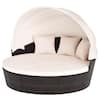 Gymax Patio Round Daybed PE Rattan Cushioned Sectional Seating with Retractable Canopy Outdoor GYM17526