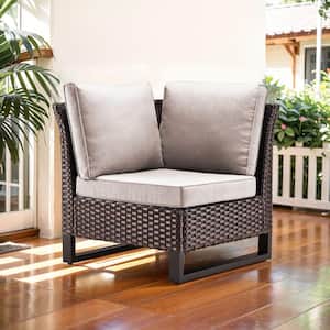 Valenta Brown Wicker Corner Outdoor Sectional Chair with Beige Cushions
