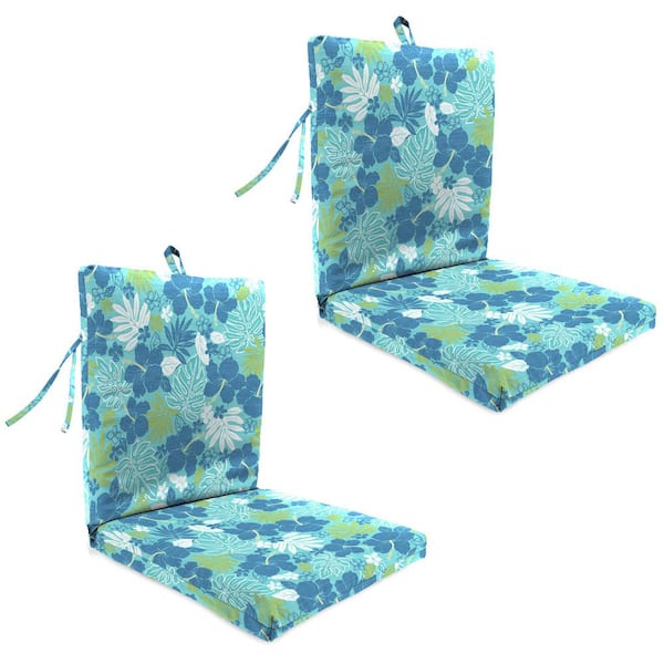 Jordan Manufacturing 38 in. L x 21 in. W x 2 in. T Rectangular Outdoor Dining Chair Cushion in Blue Tropical (2-Pack)
