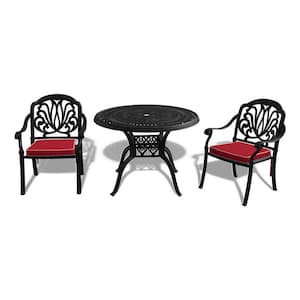 3-Piece Cast Aluminum Outdoor Bistro Set Rust-Proof Patio Furniture Table Set with Seat Cushions In Random Colors
