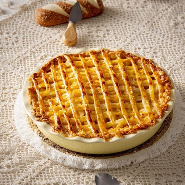1-Piece Deep Dish Round Ceramic Pie Pan Nonstick Bakeware Set with Ruffled Edge, Microwave Oven Dishwasher Safe