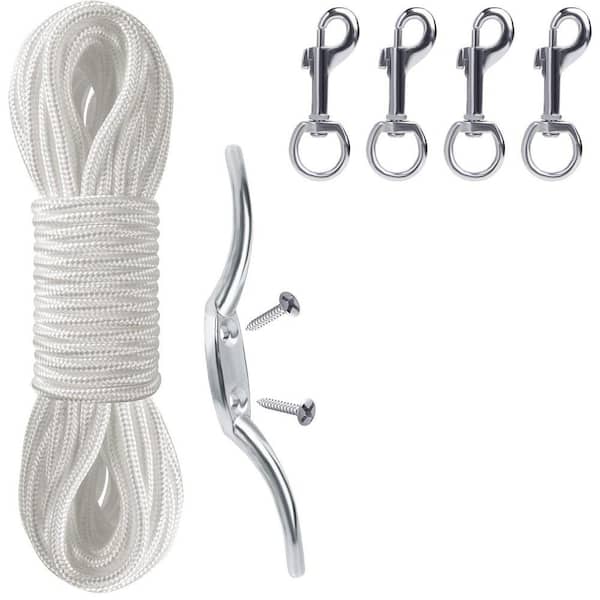 Flag Rope and Clips Kit 50ft Halyard with Cleat Hook and 4 Swivel Snap Clips for Outdoor Flagpoles Up to 25ft