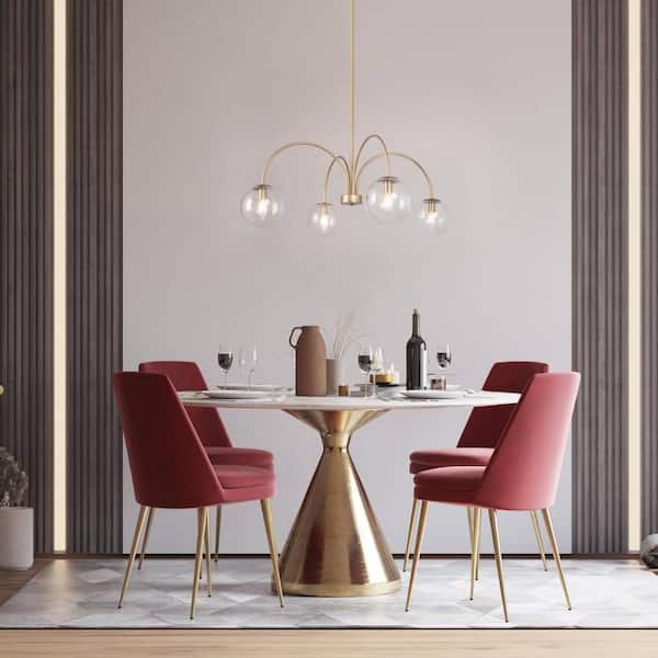 Modern 4-Light Gold Dining Room Chandelier, Sputnik Globe Island Bedroom Chandelier with Seeded Glass Shade