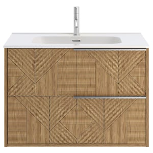 Demeter Geo Chrome 32 in. W x 18.1 in. D x 22.8 in. H Deco Wall Mounted Vanity with Single Sink and White Ceramic Top