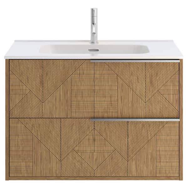 CHAMELEON CONCEPTS Demeter Geo Chrome 32 in. W x 18.1 in. D x 22.8 in. H Deco Wall Mounted Vanity with Single Sink and White Ceramic Top