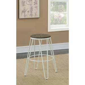 Cornelius 26 in. White Backless Steel Frame Bar Stool with Wooden Seat (Set of 2)