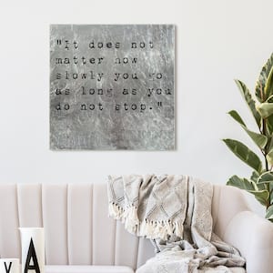 Don't Stop WordsandQuotes Unframed Reverse Printed on Tempered Glass with Silver Leaf Wall Art 24 in. x 24 in.