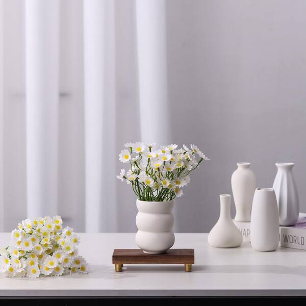 4.1 in. White Ceramic Artificial Plant Vase Set, 9-Piece, Neutral
