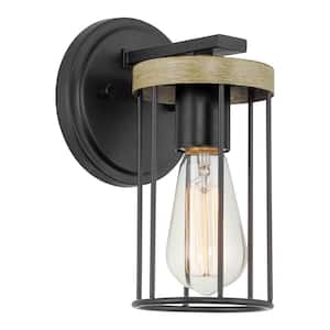 Dayton 60-Watt 1-Light Black Farmhouse Wall Sconce with Black Shade, No Bulb Included